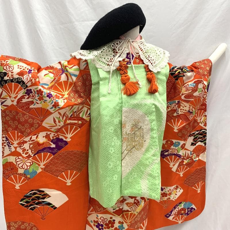 502ag32■七五三 節句 七歳 女児 着物&被布&長襦袢 扇■状態良好