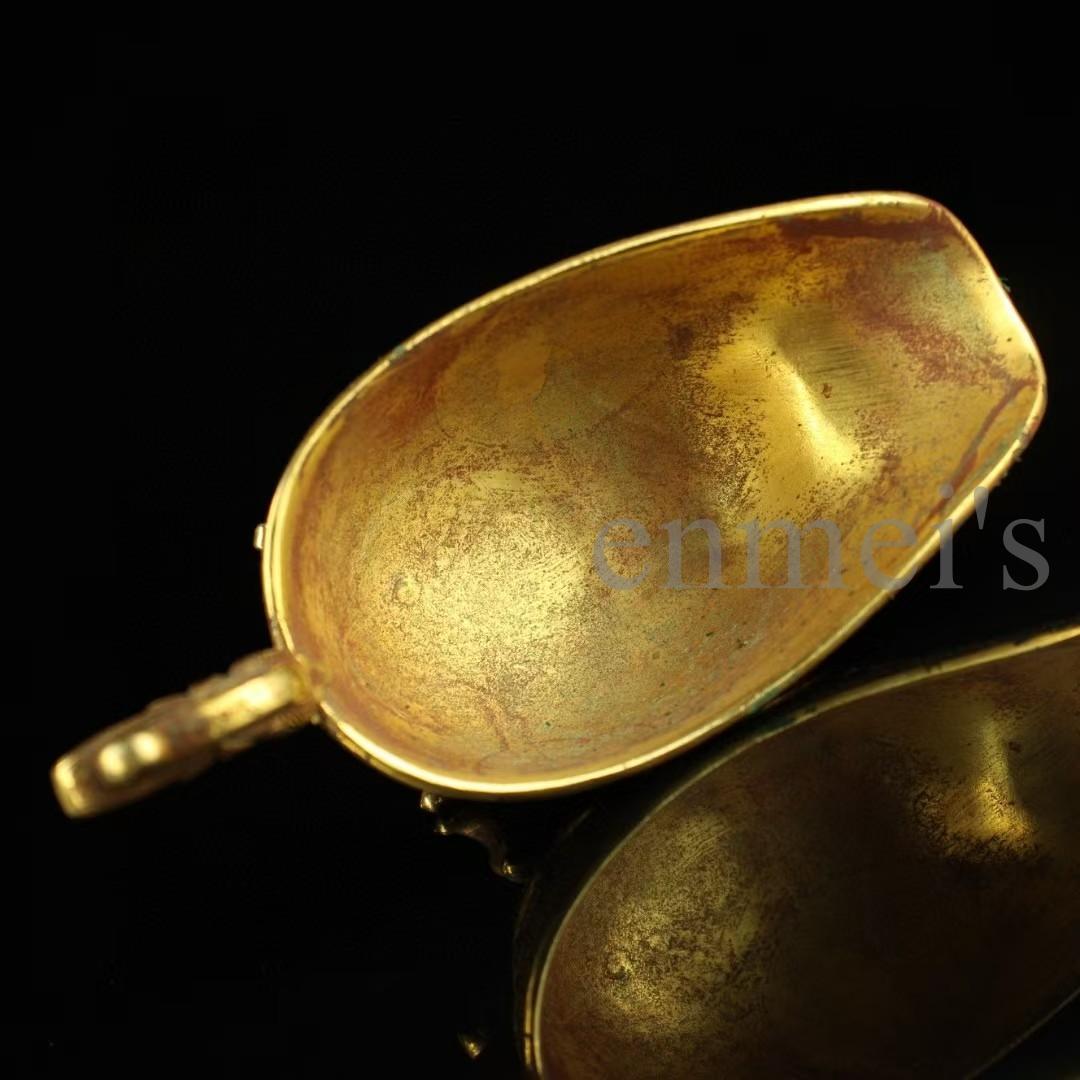 中国古美術・珍蔵純銅製・鎏金酒杯・高浮彫船型三足酒具・茶道具・酒器・風水置物