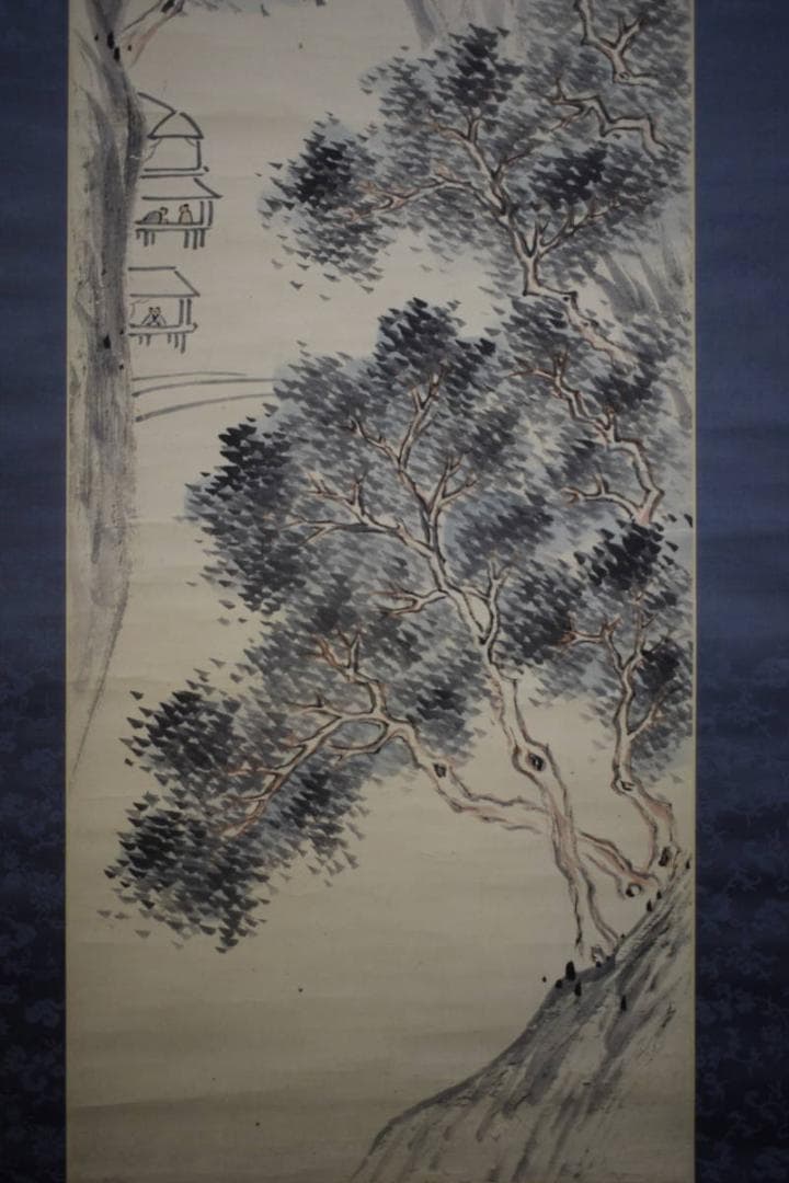 模写/岡田半江/山水人物図/左光挙の桐識箱付/布袋屋掛軸HG-312