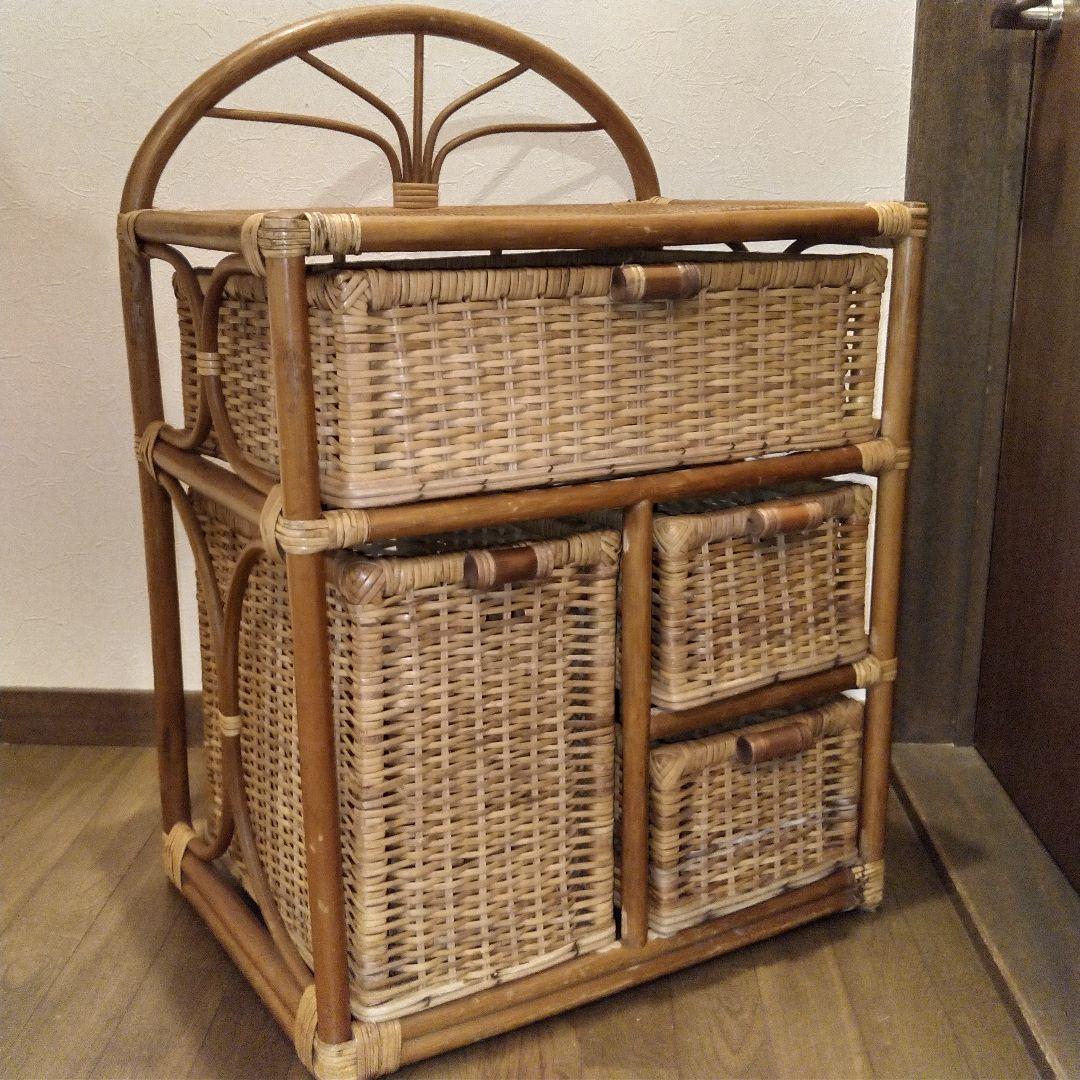 ラタンチェスト 4段 籐家具 ビンテージ 電話台 収納 ラタン タンス