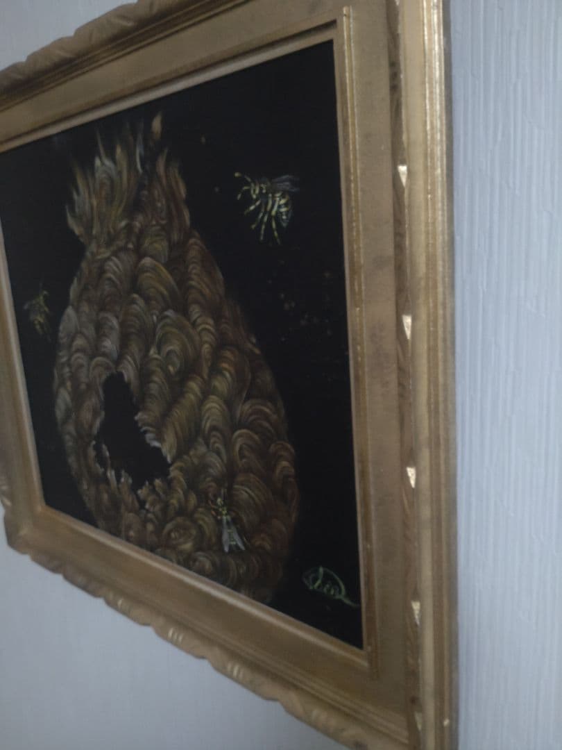 蜂の油絵【蜂の巣】1点物の元の/作者サイン入り/肉筆/F10号