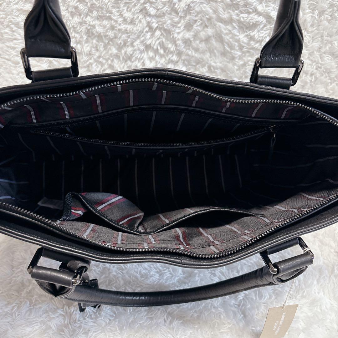 【新品】キャサリンハムネットロンドン トートバッグ 自立 A4 大容量 黒 牛革