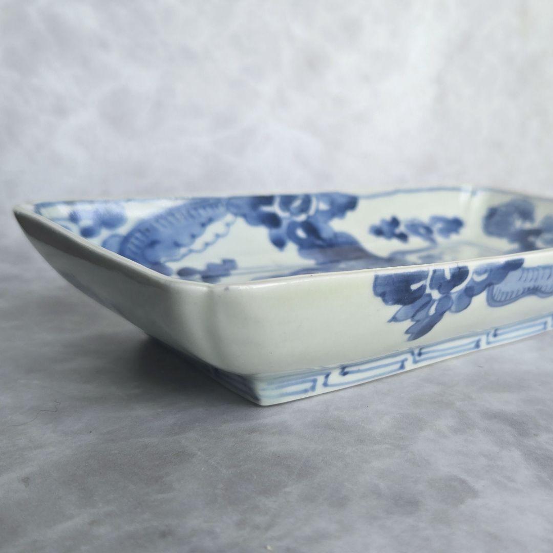 無傷 古伊万里 染付 雲龍 長皿 角皿 江戸時代 金直し 金継ぎ