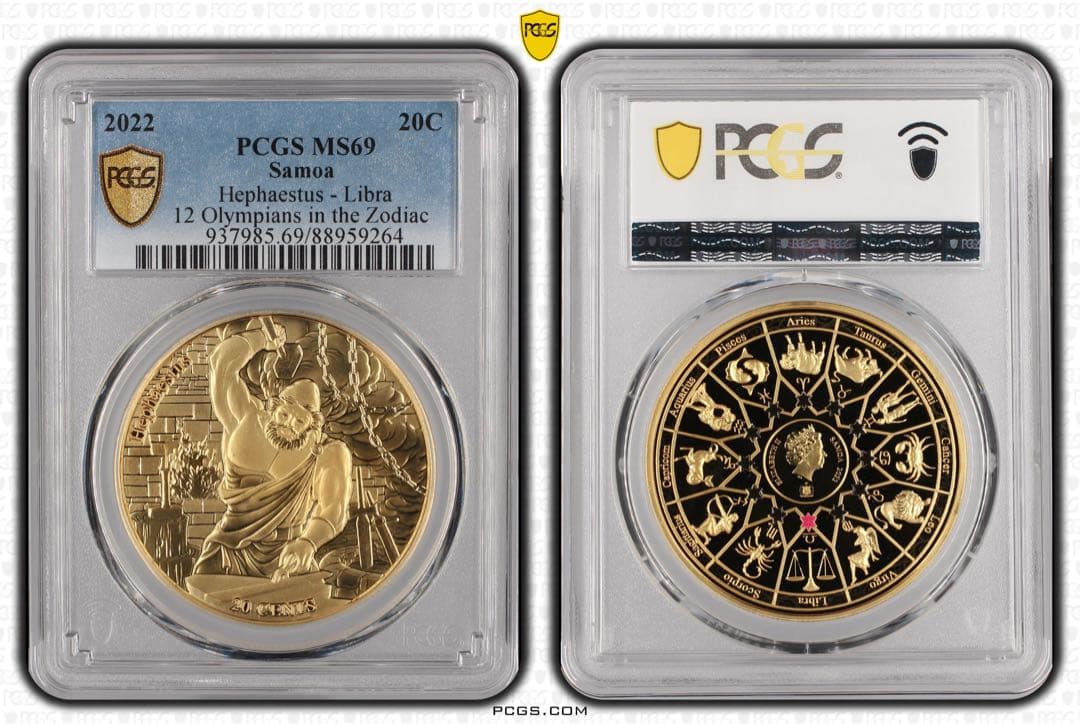 PCGS MS69 サモア 2022 20C金メッキ銅貨 十二星座 発行3千枚