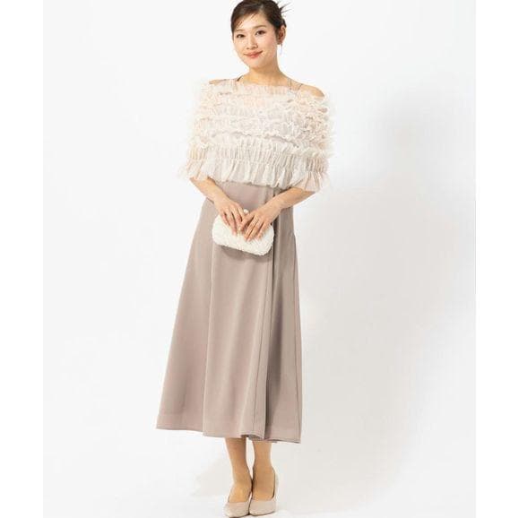 新品タグ無★シャーリングチュールトップス セット ドレス ニアナ L ベージュ