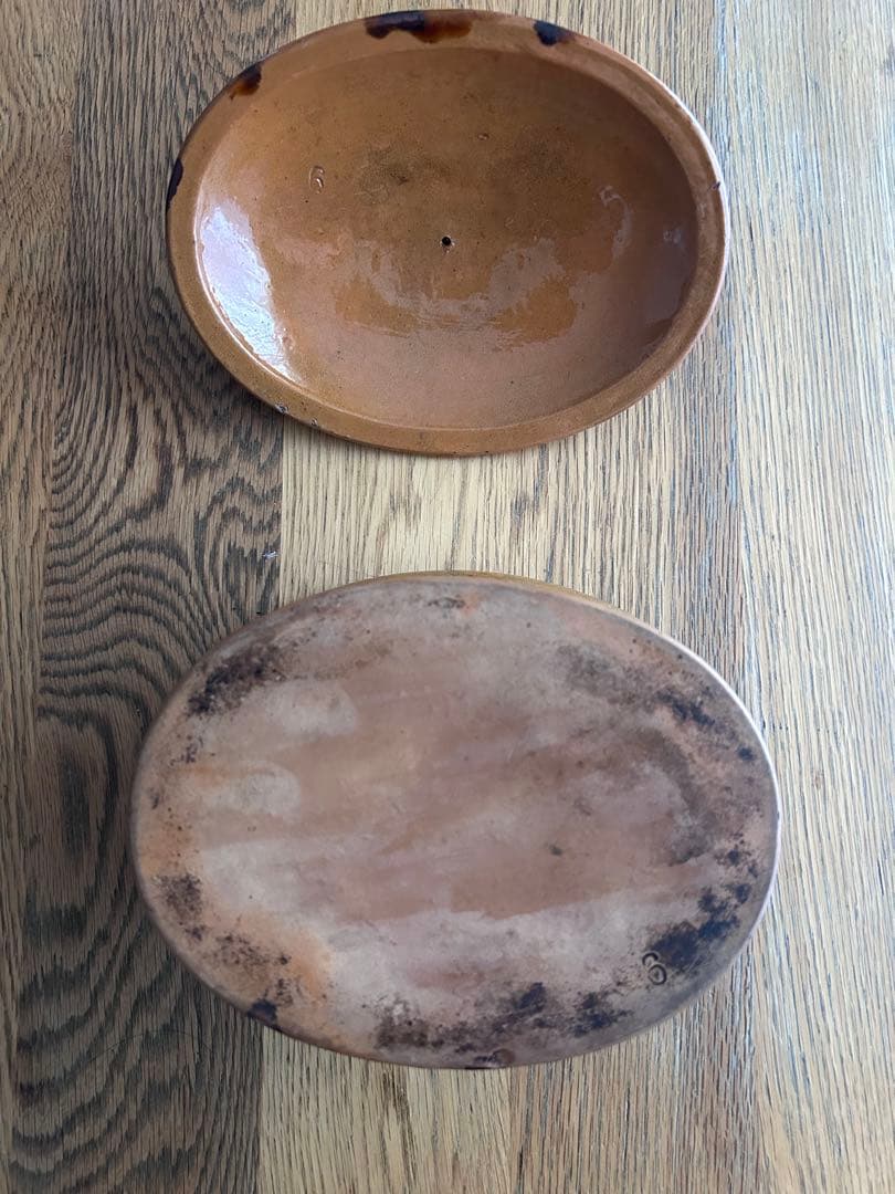 美品 ブラウン陶器オーバル型容器 テリーヌ容器
