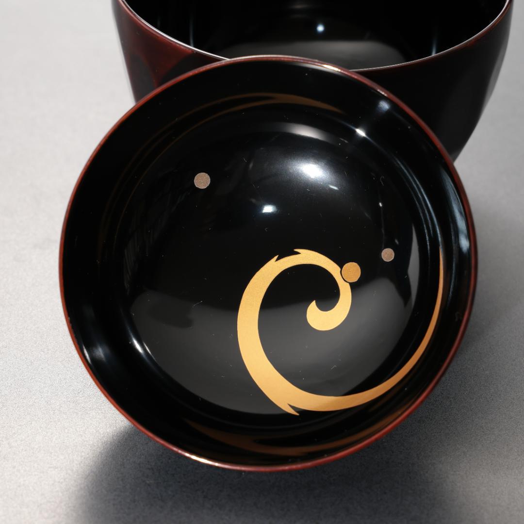 輪島塗 吸物椀5客 渦文 共箱 漆塗蓋つき椀 R1588