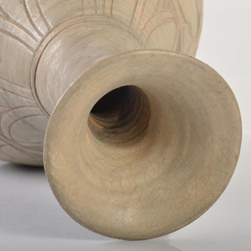 朝鮮美術 李朝 彫三島花草文瓶 時代箱付 V R6548B