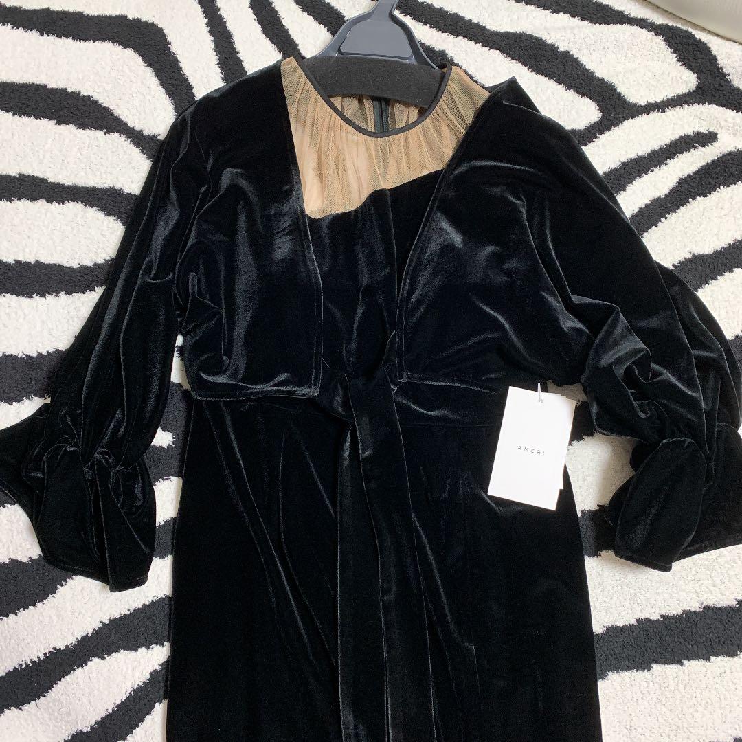 AMERI 2WAY CURVE VELOURS DRESS ブラックM 新品