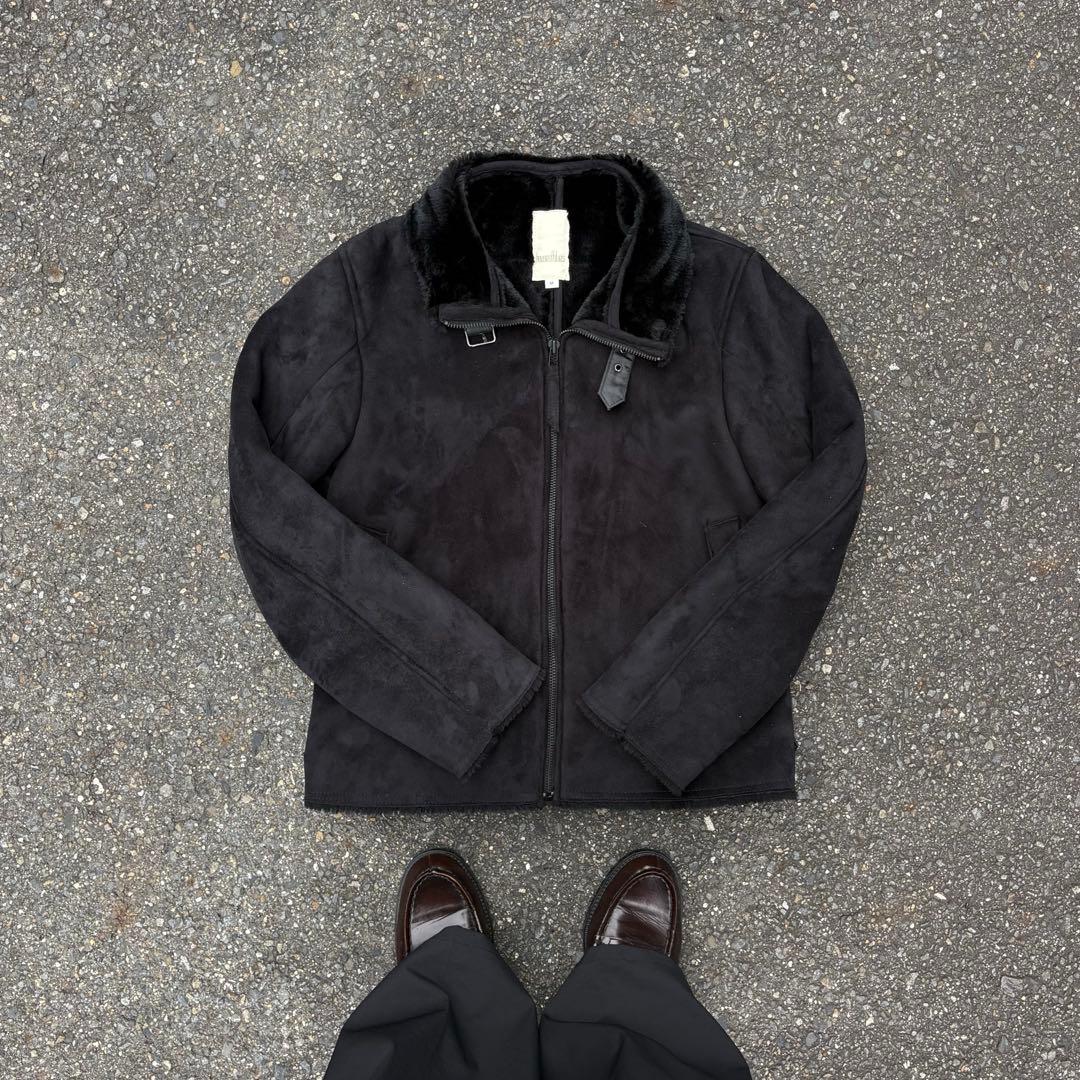 black mouton jacket B-3 suède jacket 90s 1-Vintage-90s-Men-B3-Style-