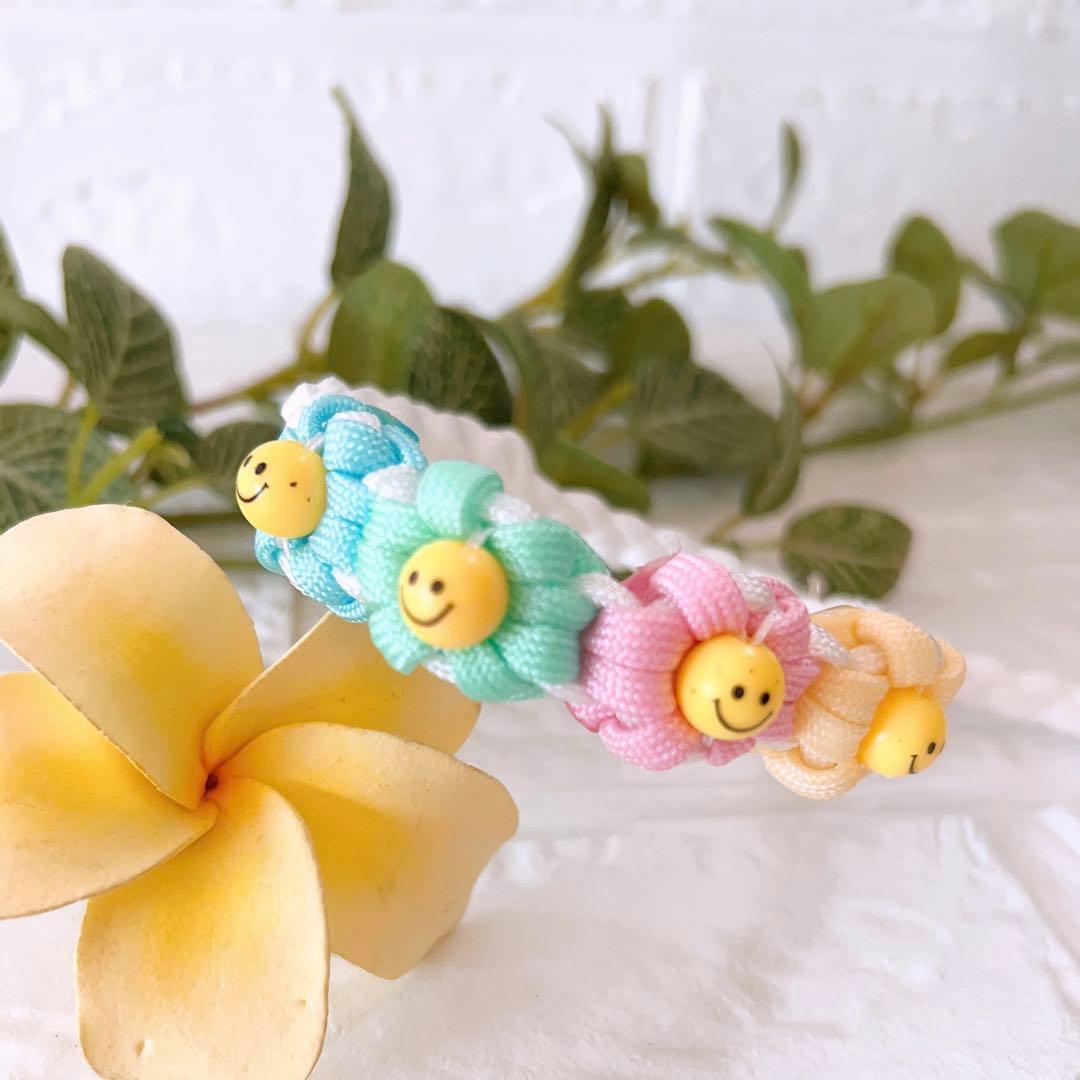 パラコードハーフチョーク パステルカラー スマイルフラワー No.0174