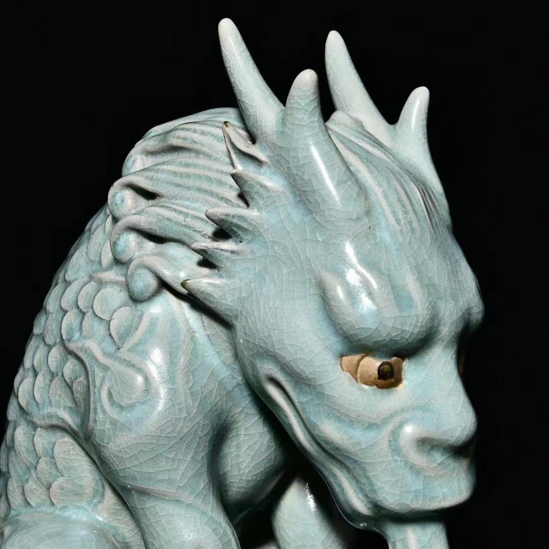 中国古美術・旧蔵の陶磁器、招福の瑞獣・19x30・案頭・置物・文房具