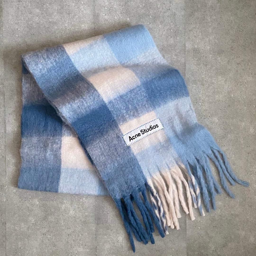 新品未使用】Acne Studios チェックスカーフ マフラー ブルー系 - メルカリ