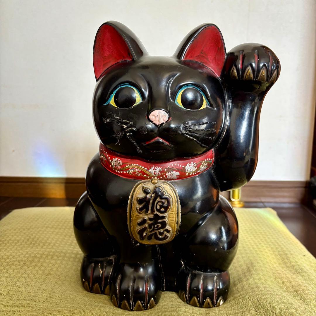 招き猫 （黒猫）アンティーク九谷焼 ヴィンテージ招き猫 黒猫