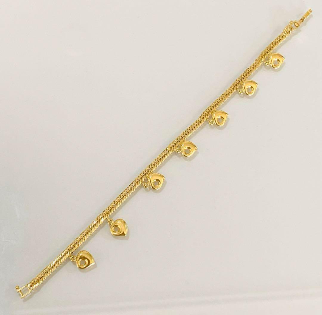 K18 YG 喜平8面トリプルハートチャーム付きブレスレット