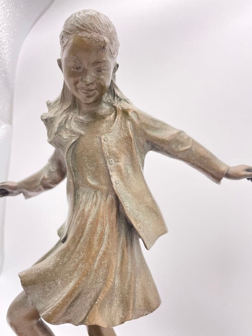 大道寺 光弘】のブロンズ像【FRIENDS たわむれ】少女と仔犬の置物 ②