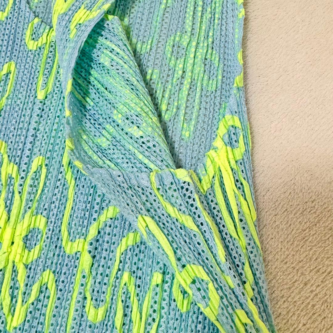 極美品✨PLEATS PLEASE 花柄　水色　花柄　ノースリーブ　メッシュ