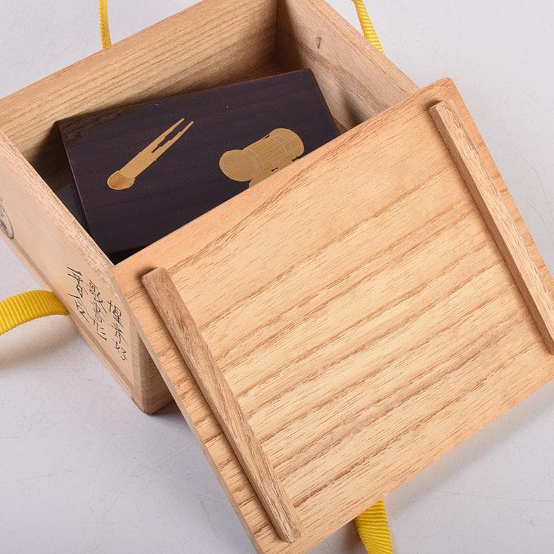 茶道具　熊谷秀穂作　惺斉好　和楽器蒔絵　歌書形香合　共箱　V　R9009