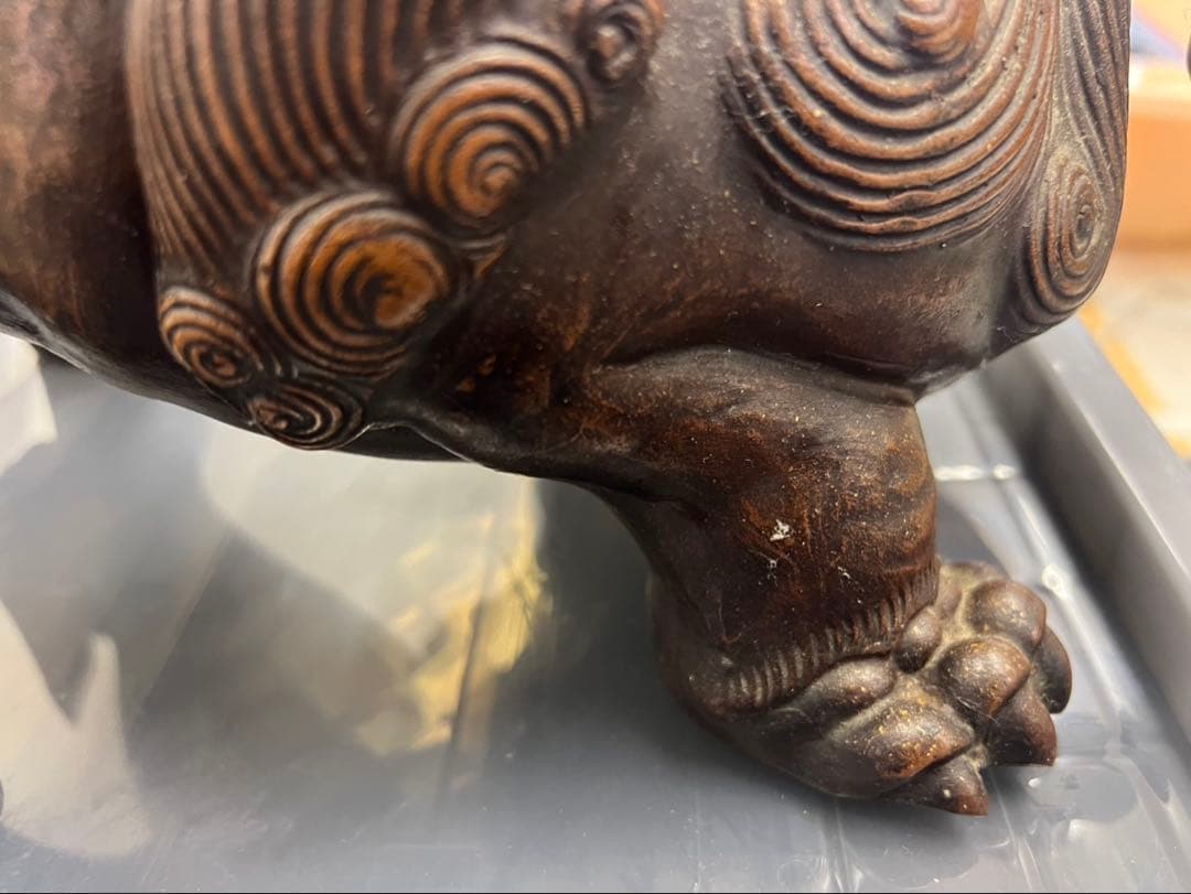 獅子像 置物 オブジェ 約30cm 長期保管品／裏面剥がれあり