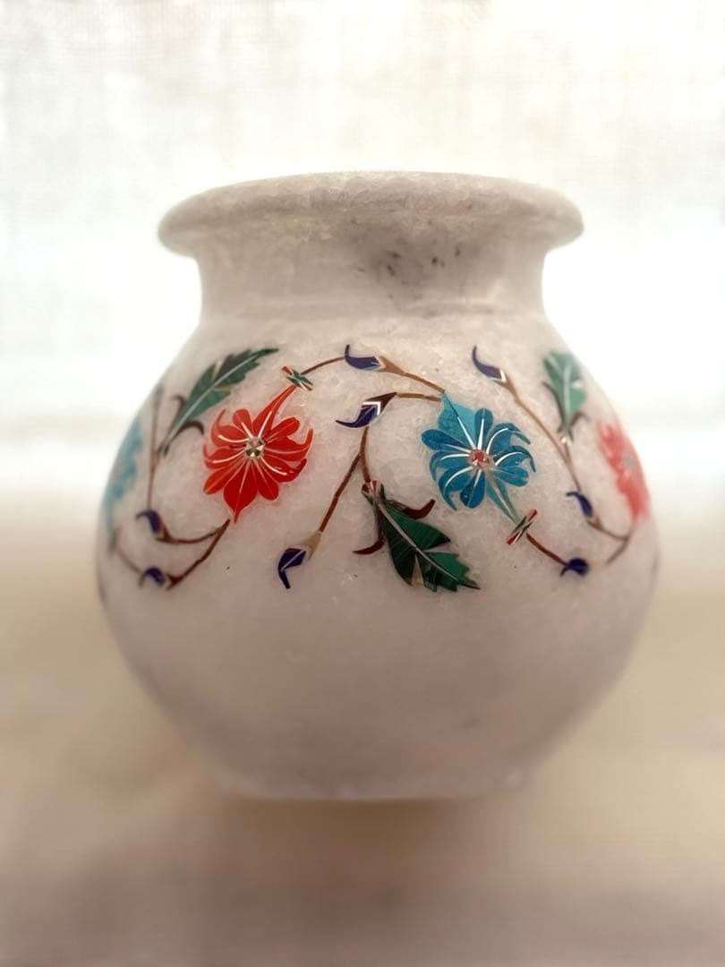 インド産天然大理石細工ベース花瓶