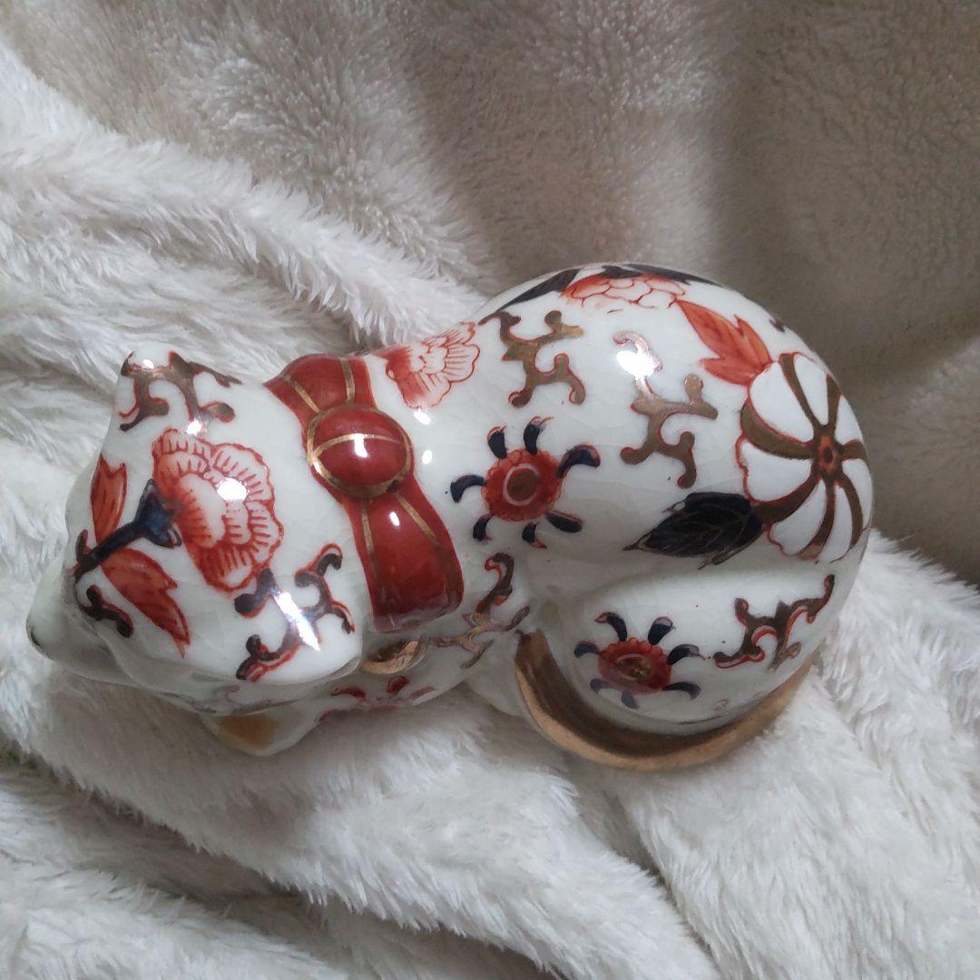 最終値下げ　伊万里焼の眠り猫　陶器　置物　美品　レトロ