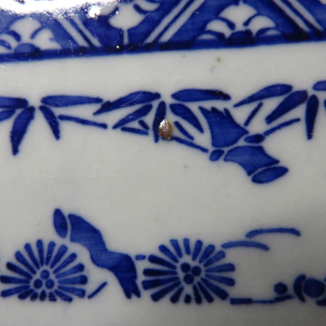 角皿 角長皿 印判 染付 微塵唐草 明治 大正 ベロ藍 松竹梅 窯傷の通販