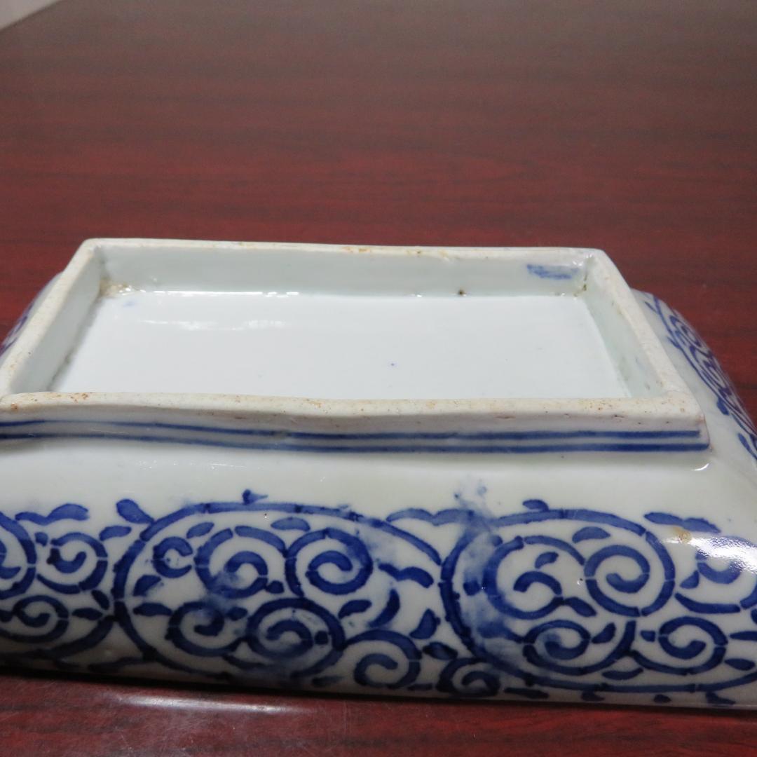 角皿 角長皿 印判 染付 微塵唐草 明治 大正 ベロ藍 松竹梅 窯傷の通販