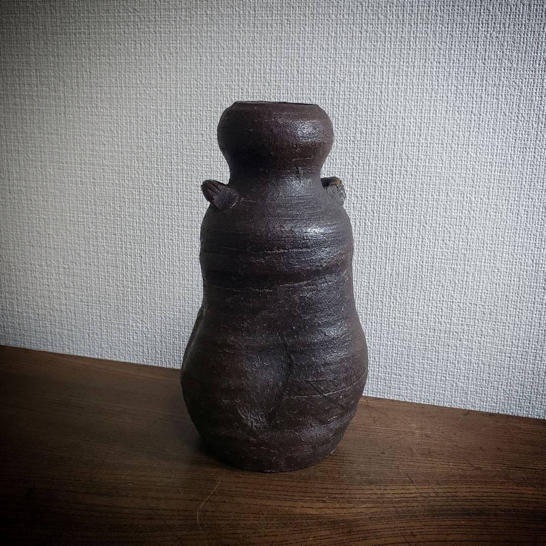 花器　焼締め　締焼き　耳付花入　滲みあり　江戸後期