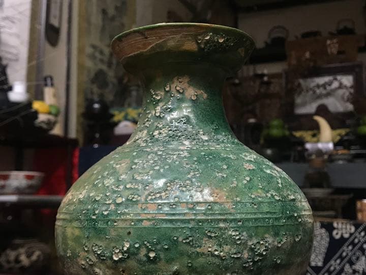 アンティーク 中国？緑釉 壺 銀化 唐物 時代物 出土品？