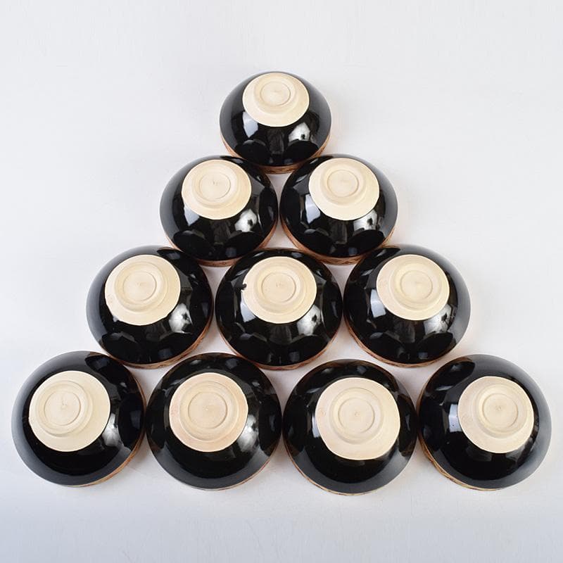 茶道具 京焼 平安景雲造 黒仁清七宝文 数茶碗 十客 共箱 M R9315B