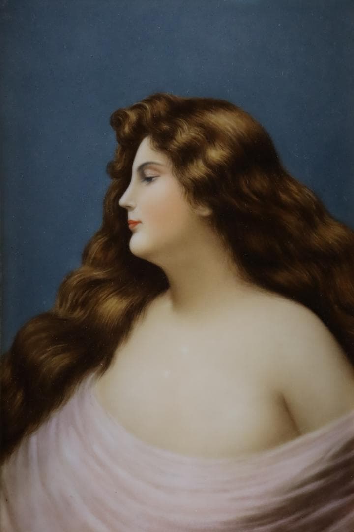 西洋美術 19世紀 KPM 美人像 手描陶板画 ベルリン王立磁器製陶