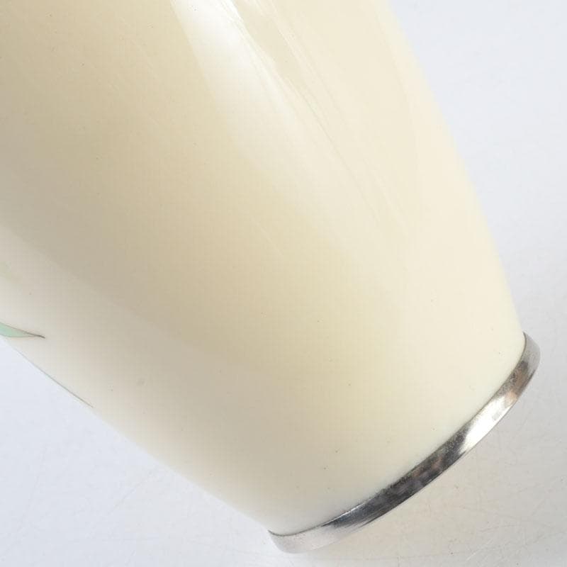 七宝焼 白釉 草鳥文 花瓶 時代箱 V 9663