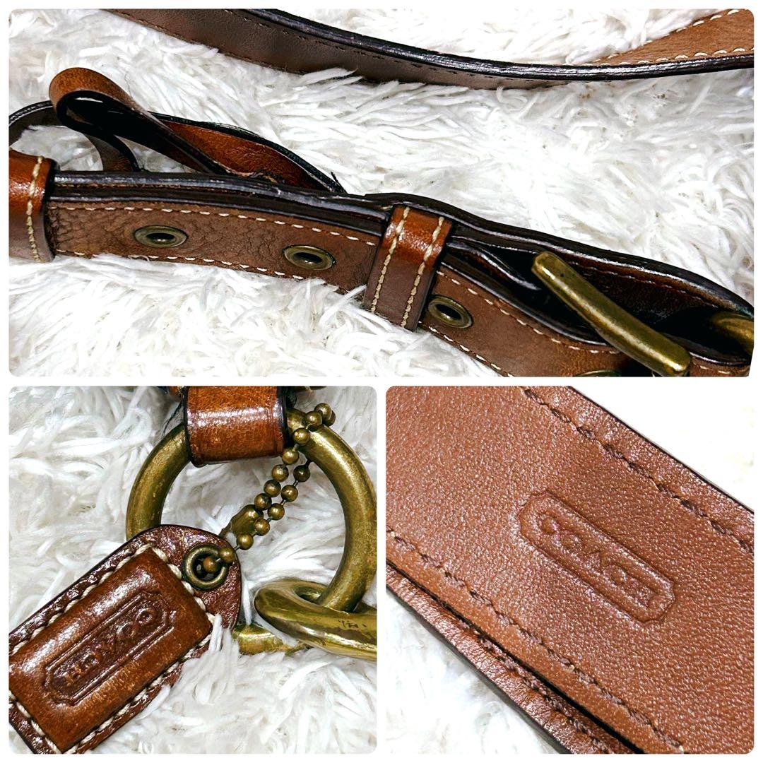 極美品 コーチ ワンショルダー バッグ シグネチャー デニム レザー ネイビー