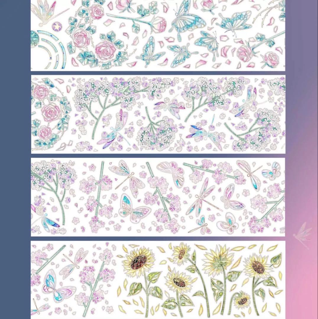 海外マスキングテープ巻売り 宝石花園 フラワー花 贝壳光petテープ