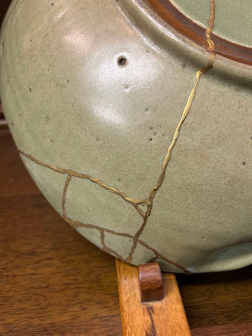 1652年古九谷　団扇型平鉢　金継ぎ