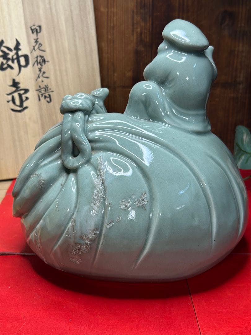 福の神と猫の陶器彫刻 九谷焼 福の神と猫の陶器彫刻 九谷焼 福の神と猫