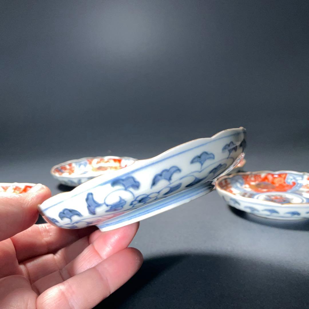 伊万里金襴手 花籠図小皿5枚組 桐箱付 ∅11 骨董