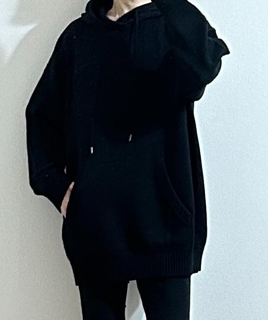 正規品 BURBERRY WOOL KNIT HOODIE L 黒ニットパーカー