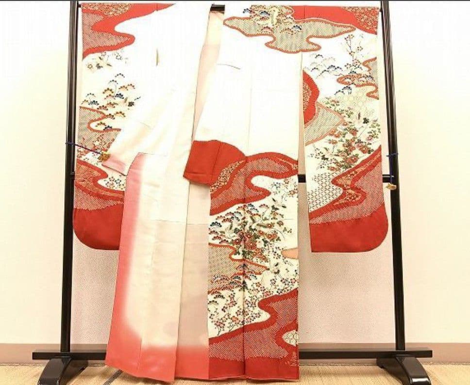 豪華振袖 絞り 駒刺繍 松竹梅飛鶴花 金彩 絹 逸品 成人式 パーティー お