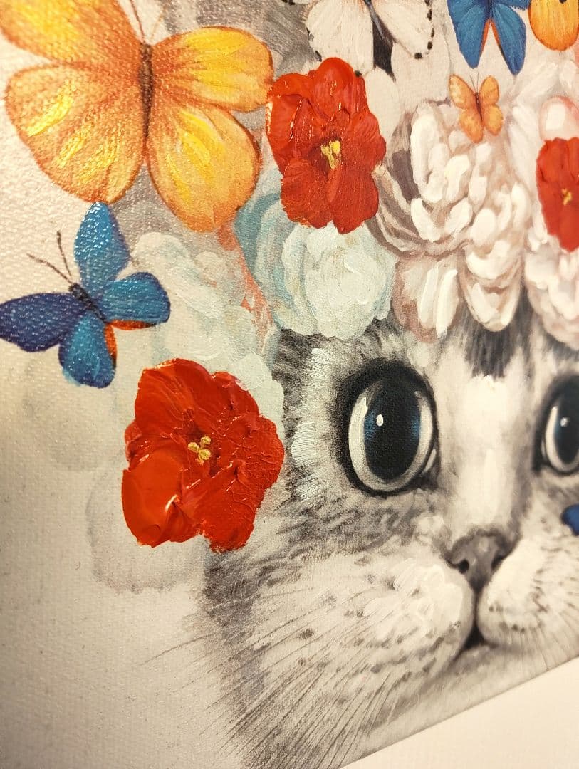 アートパネル 猫の絵画 フラワーキャット 40cmx40cm ネコ 猫顔