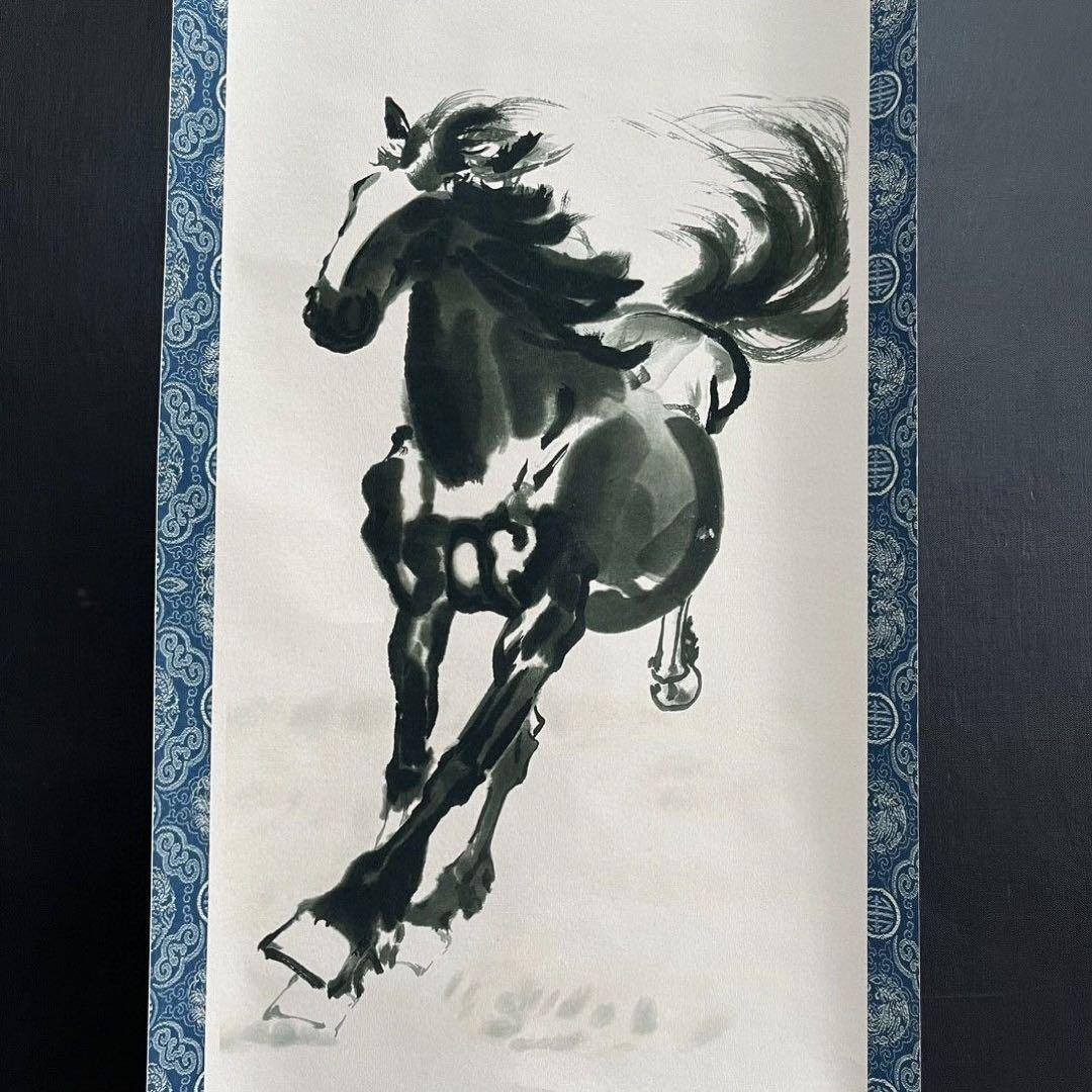 四条屏・名人字画 徐悲鴻「奔馬図」掛け軸 墨馬・装飾屏風 美術掛画