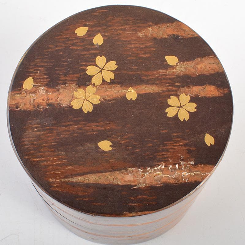 茶道具　中出松峰作　桜蒔絵　桜皮中次　棗　共箱　V　6604