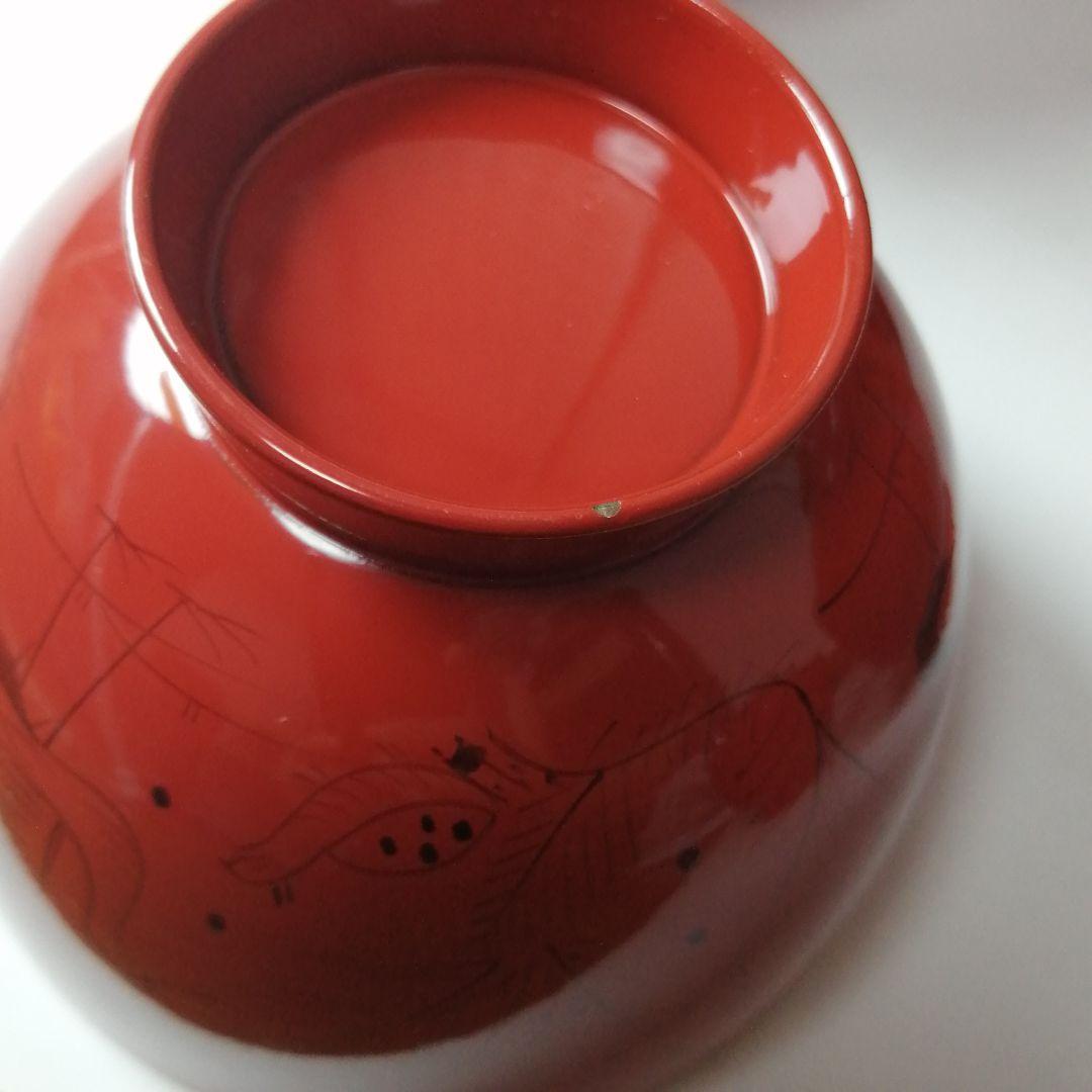 塗師 長遊斎 鶴漆絵 沈朱小吸物椀 拾客 朱塗 鶴