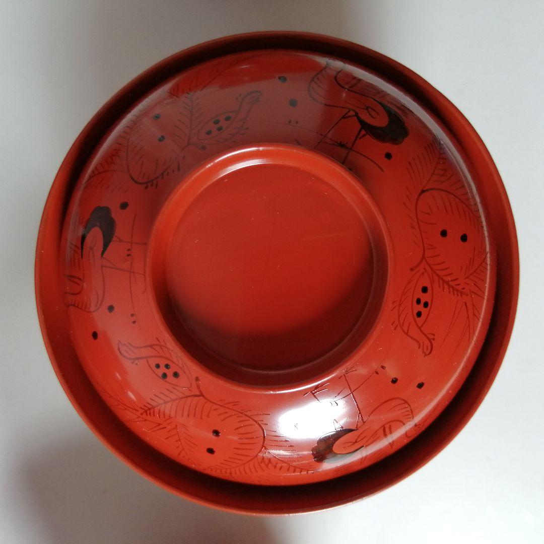 塗師　長遊斎　鶴漆絵　沈朱小吸物椀　拾客　　朱塗　鶴絵　木製　懐石　会席　茶道具