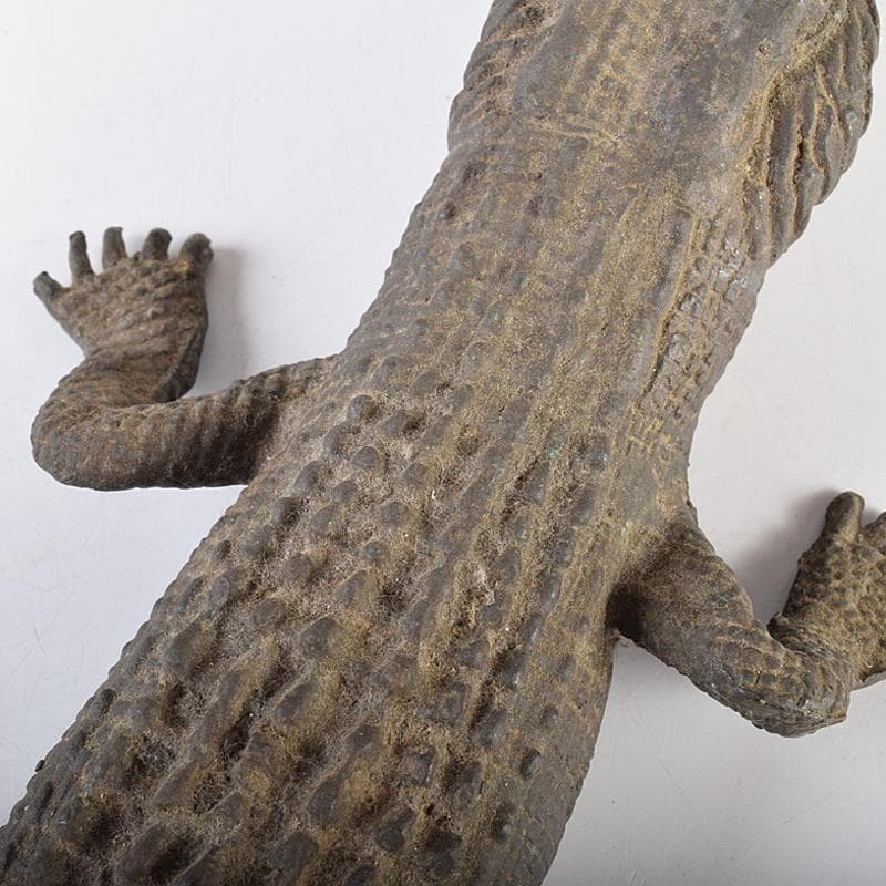 ヤマ 　時代金工　古銅　鰐　ワニ　置物　約845g　V　R7680