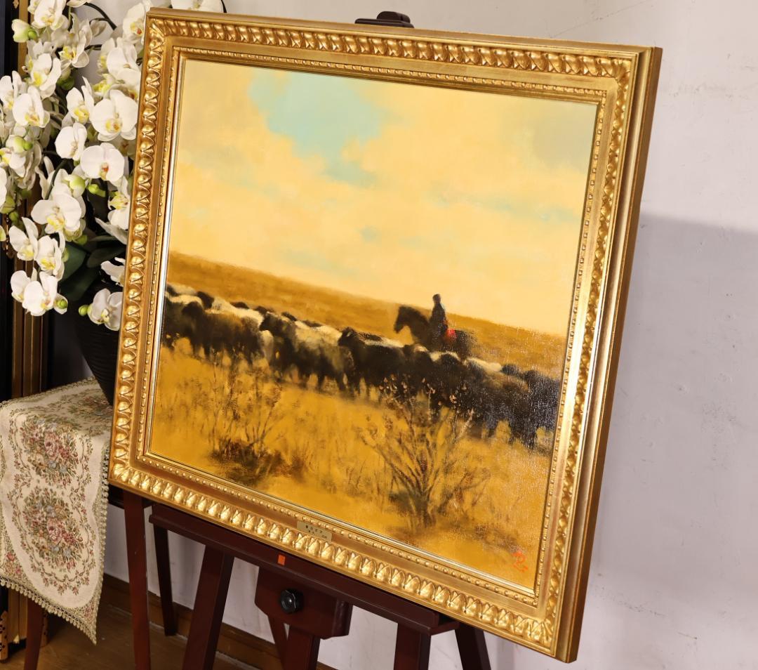 真作 藤田忠夫 「 郡羊 」 油彩F20号 師:小磯良平 風土会 BJ240