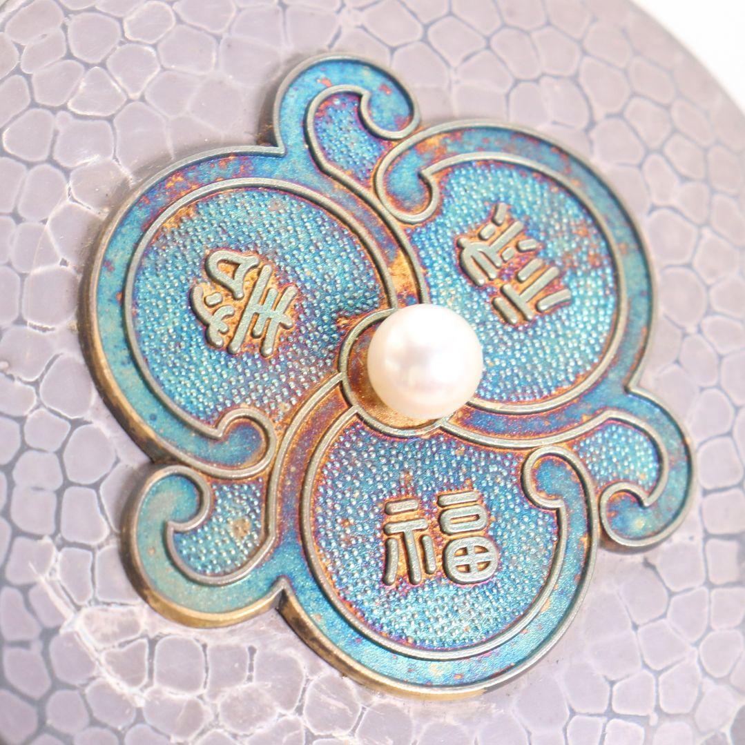 純銀製 ボンボニエール 福禄寿 真珠摘 槌目蓋物 ヤンポ 約184g　M665