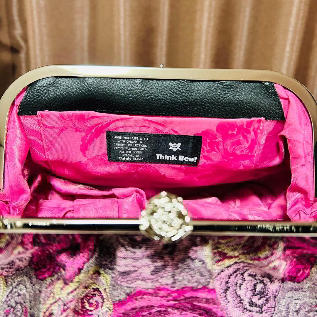 【極美品】Think Bee! ネバーエンディングピンクローズ　がま口　バッグ