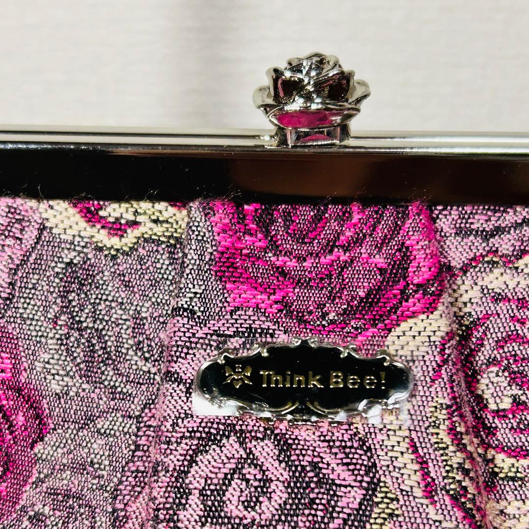 【極美品】Think Bee! ネバーエンディングピンクローズ　がま口　バッグ