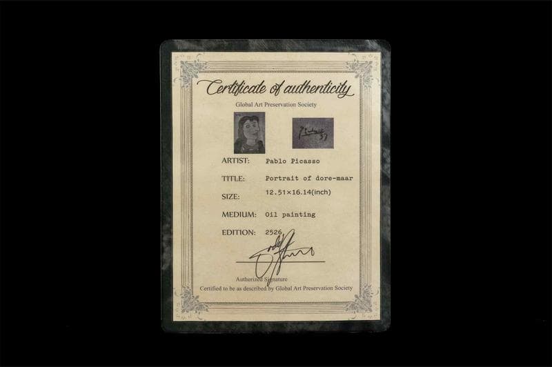 ピカソ　ミクストメディア　肉筆『婦人像』表サイン　鑑定証　F6号　額装　b809